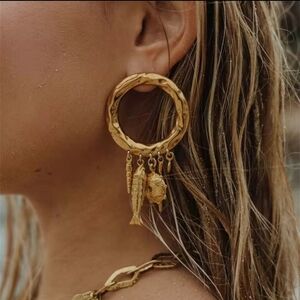 Gold Nautical Charm Hoop Earrings |  Dangle Charms | NWOT